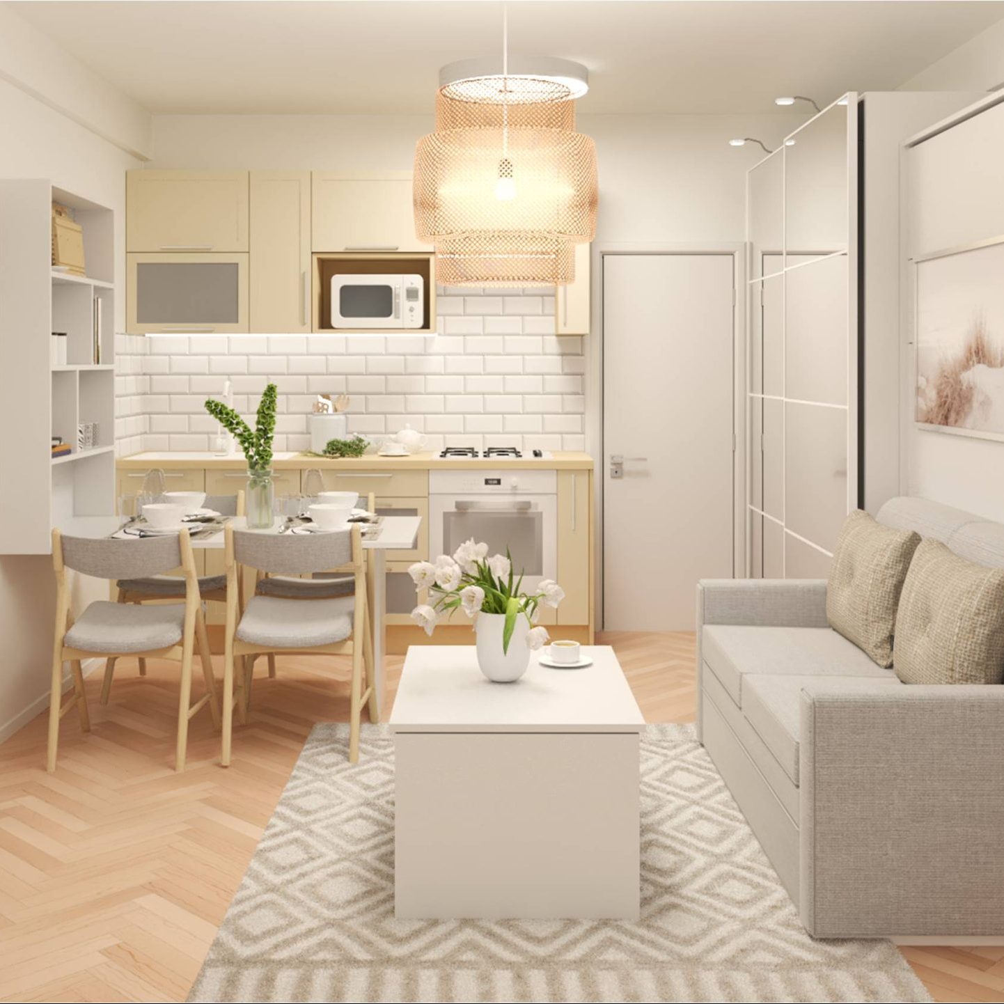 pohľad na kuchynku v garsónke