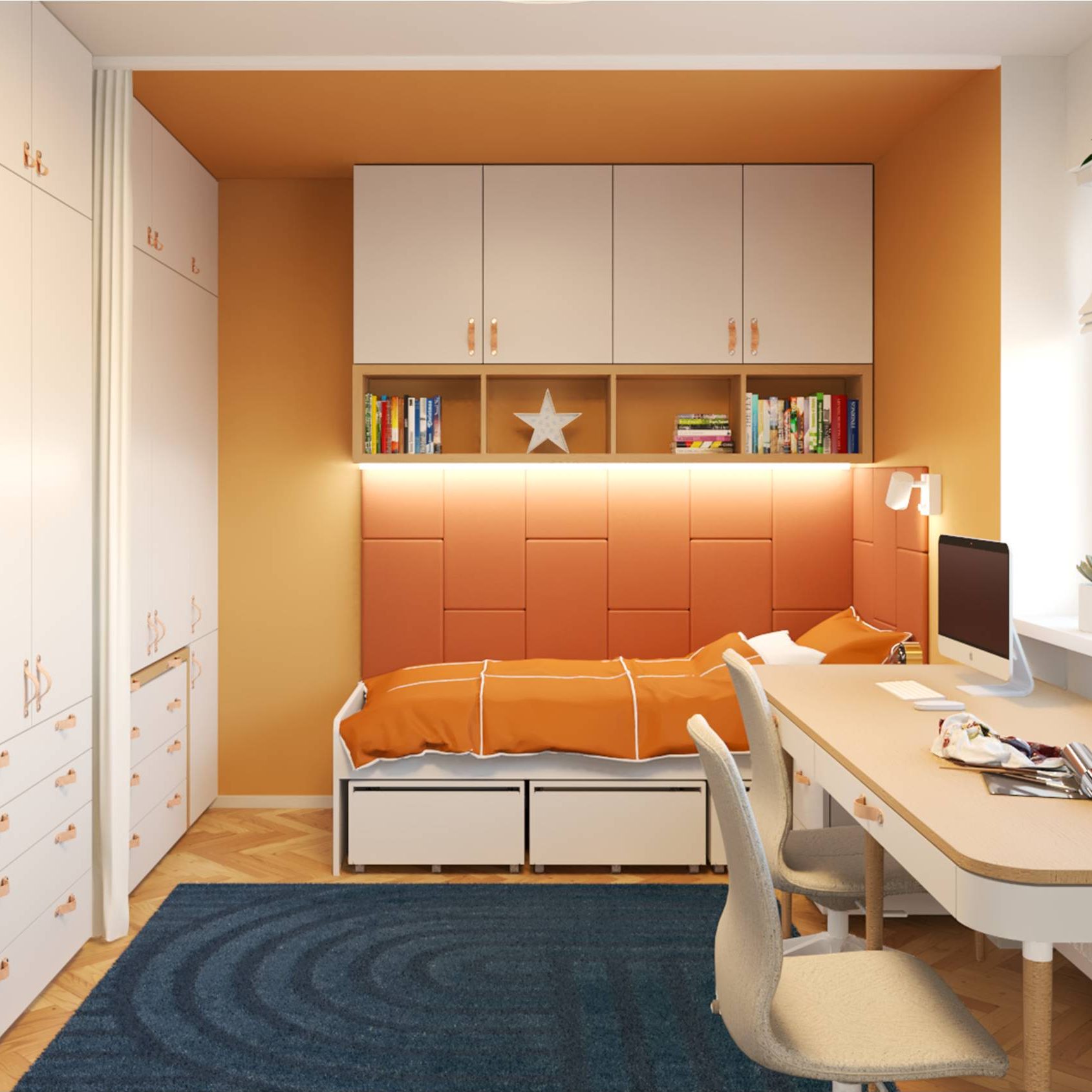 zóna s oranžovou stenou a stropom