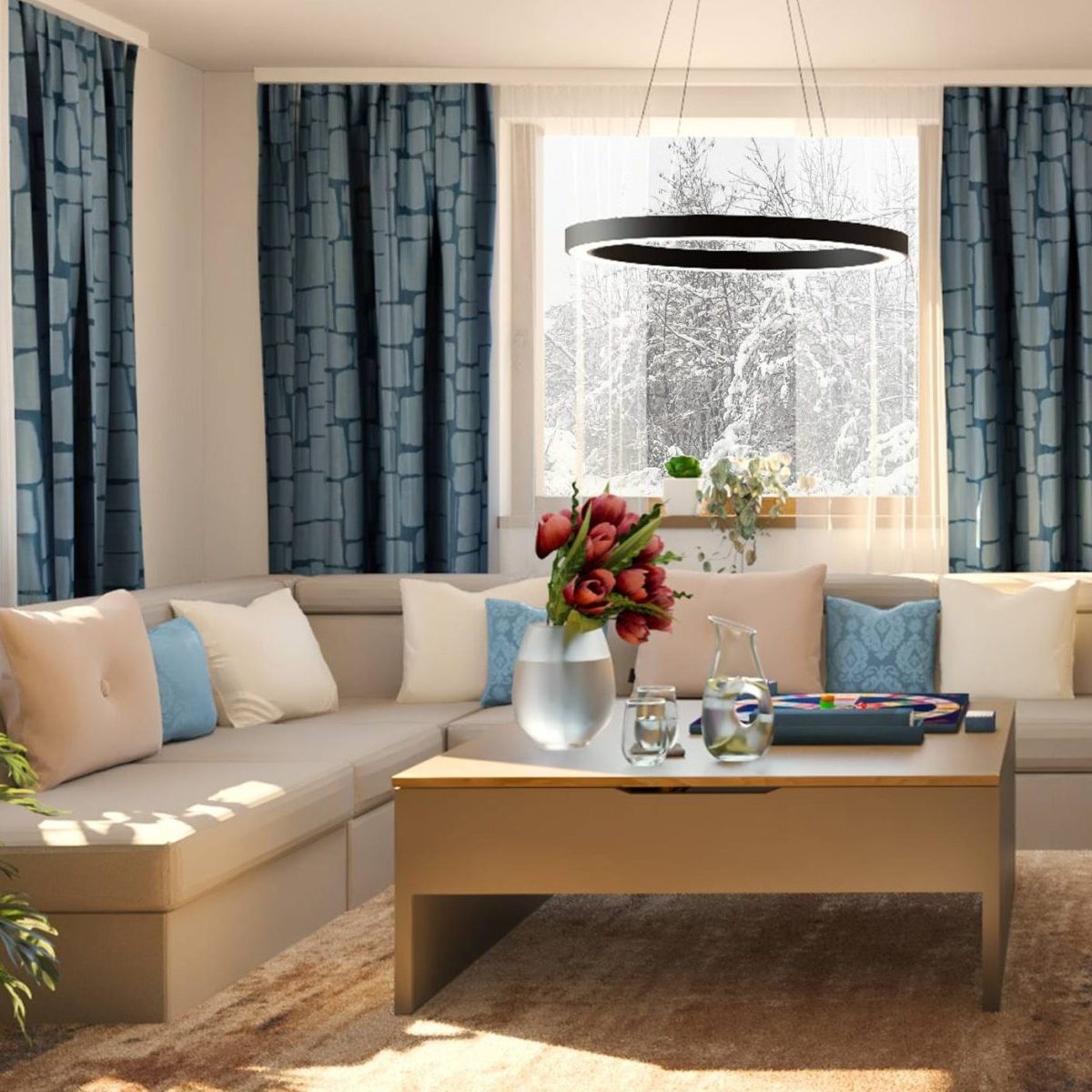 béžová sedačka v tvare U