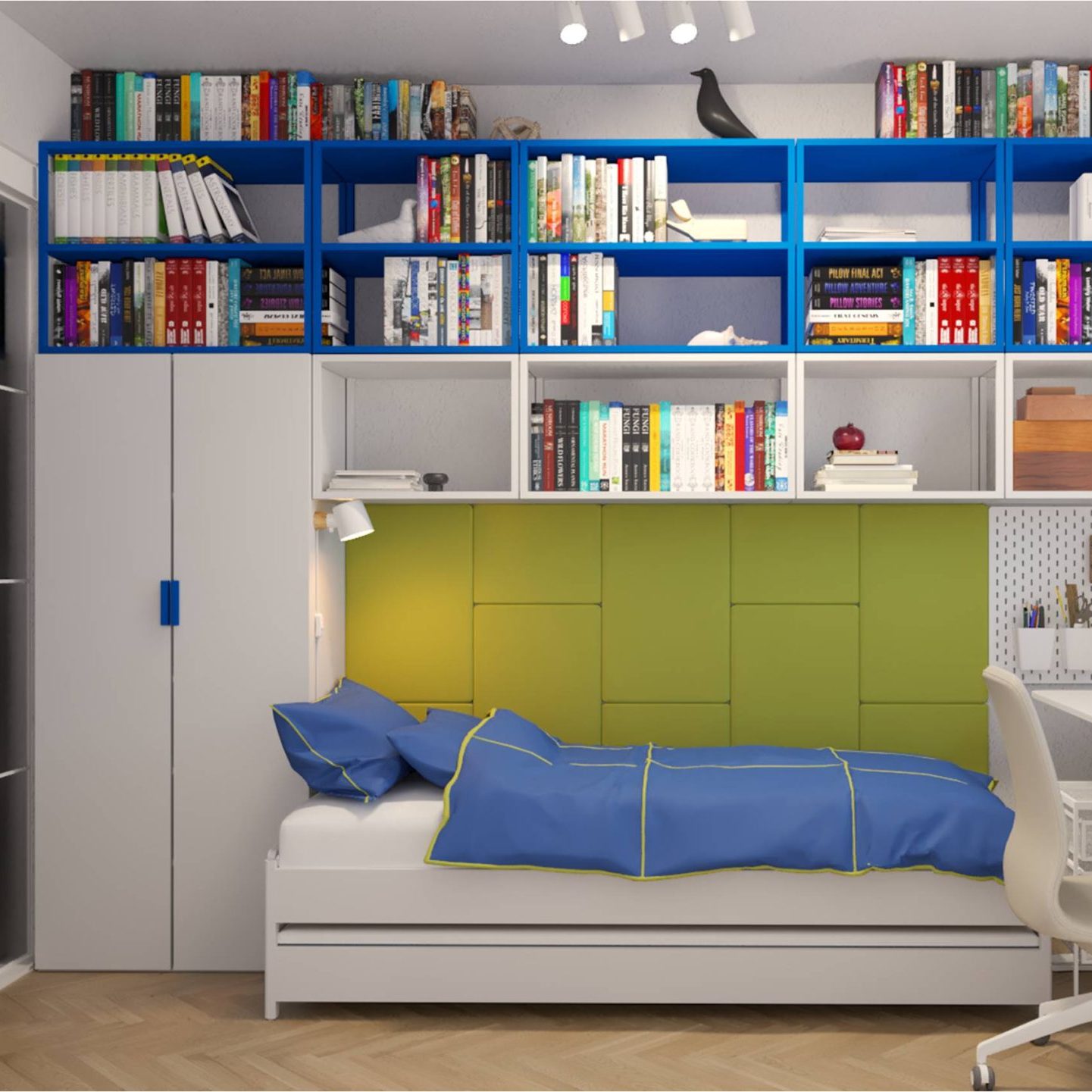 knižnica IKEA v malej izbe