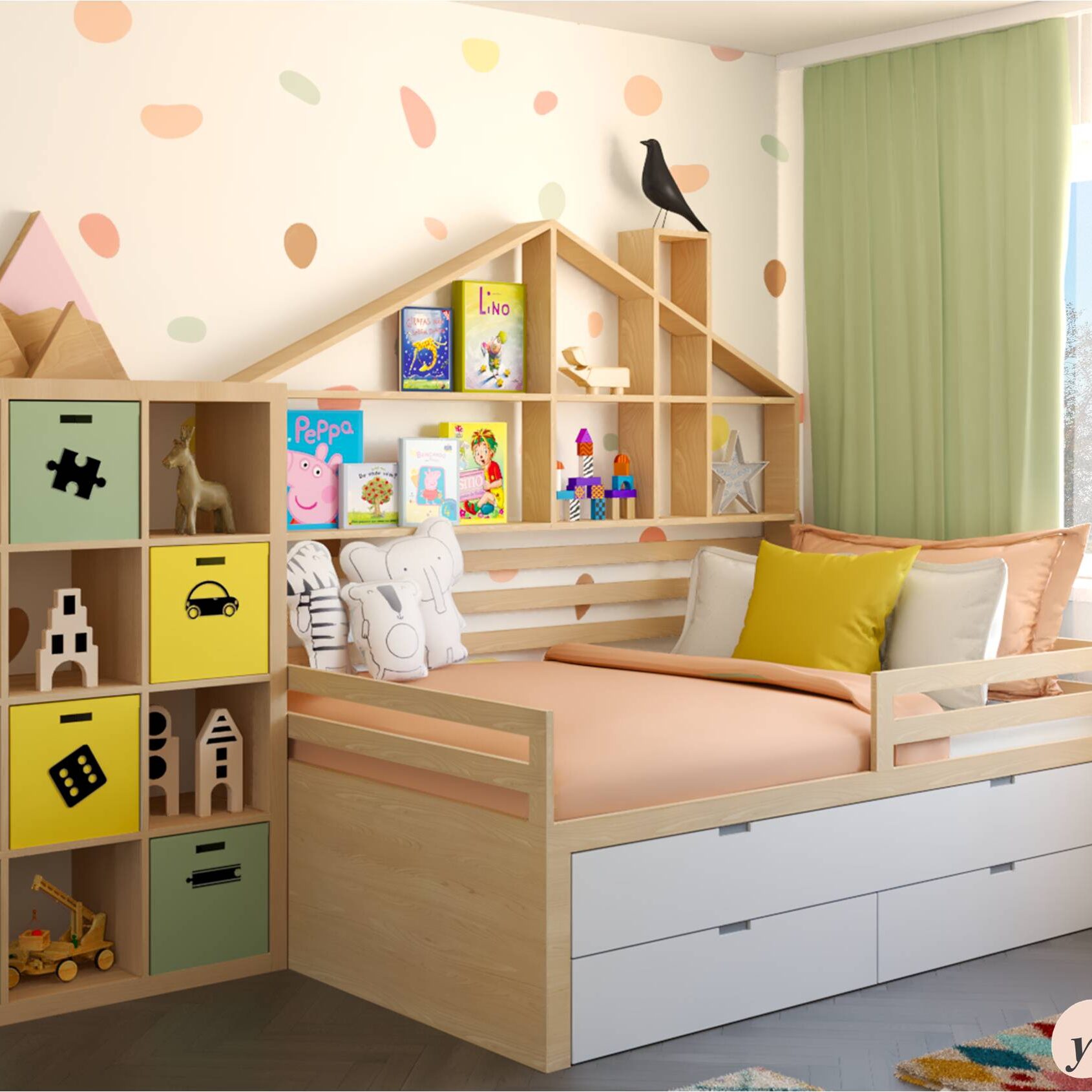 Dizajnové domčeky na stenách, ktoré sa dajú odstrániť, keď deti vyrastú.